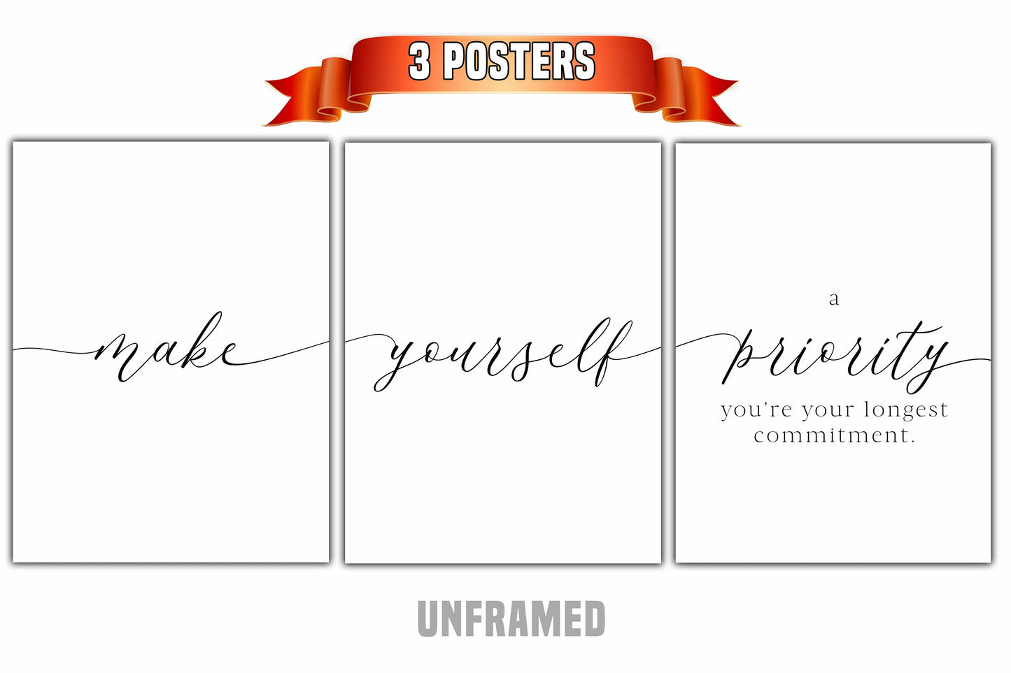 Make Yourself A Priority, Set of 3 Poster Prints, Minimalist Art, Home Wall Decor