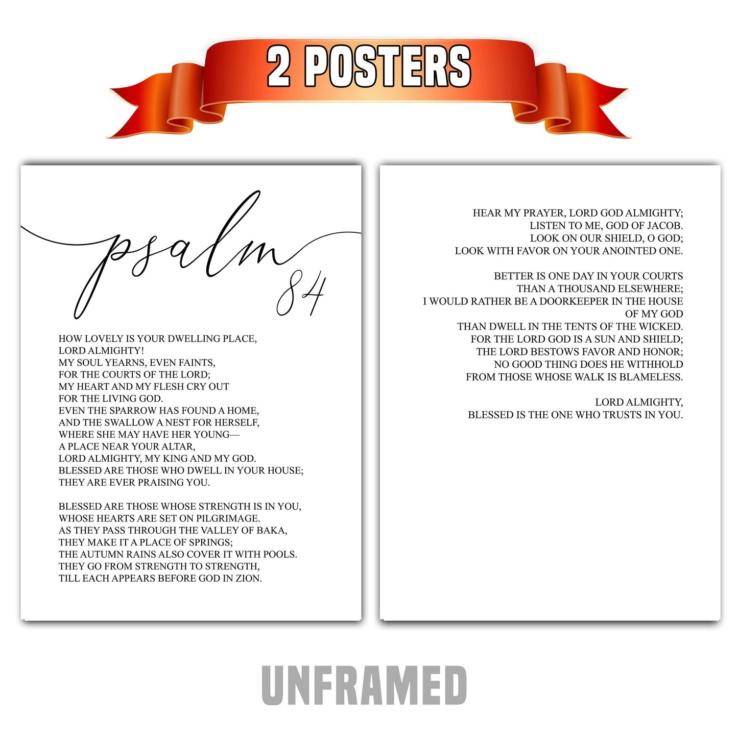 Psalm 84, Bible Verse Quote, Set of 2 Poster Prints, Home Wall Art Décor, Minimalist Prints, Multiple Sizes