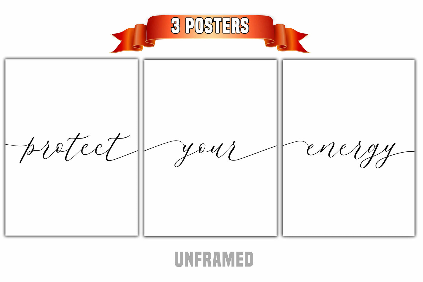 Protect Your Energy, Set of 3 Poster Prints, Minimalist Art, Home Wall Decor