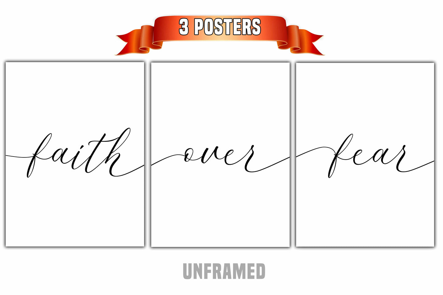 Faith Over Fear, Set of 3 Poster Prints, Minimalist Art, Home Wall Decor