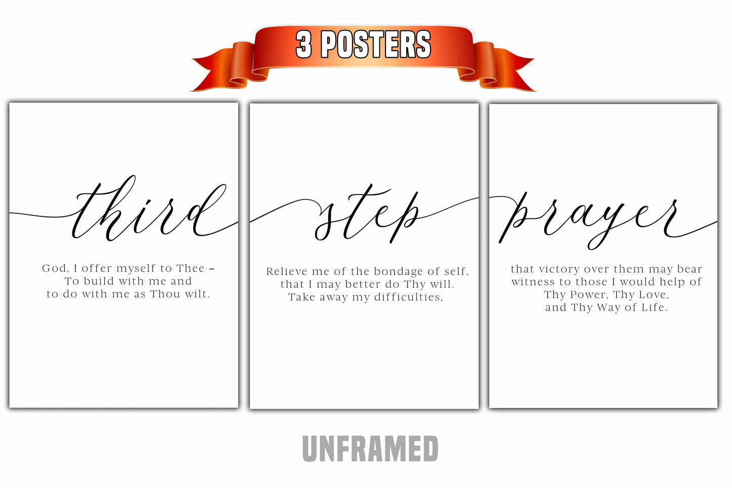 The Third Step Prayer, Alcoholics Anonymous, Set of 3 Poster Prints, Sobriety Gift, Home Wall Decor