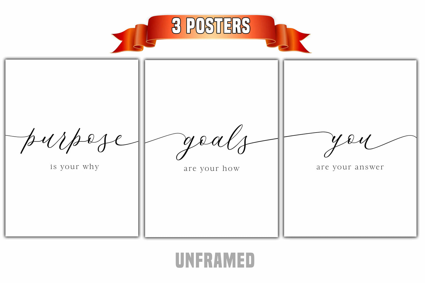 Purpose Goals You, Set of 3 Poster Prints, Minimalist Art, Home Wall Decor