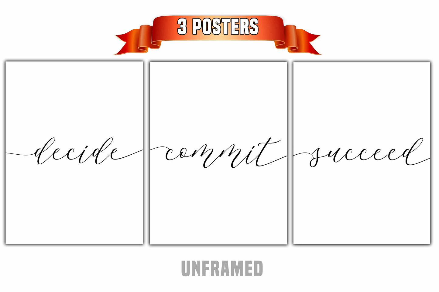 Decide Commit Succeed, Set of 3 Poster Prints, Minimalist Art, Home Wall Decor