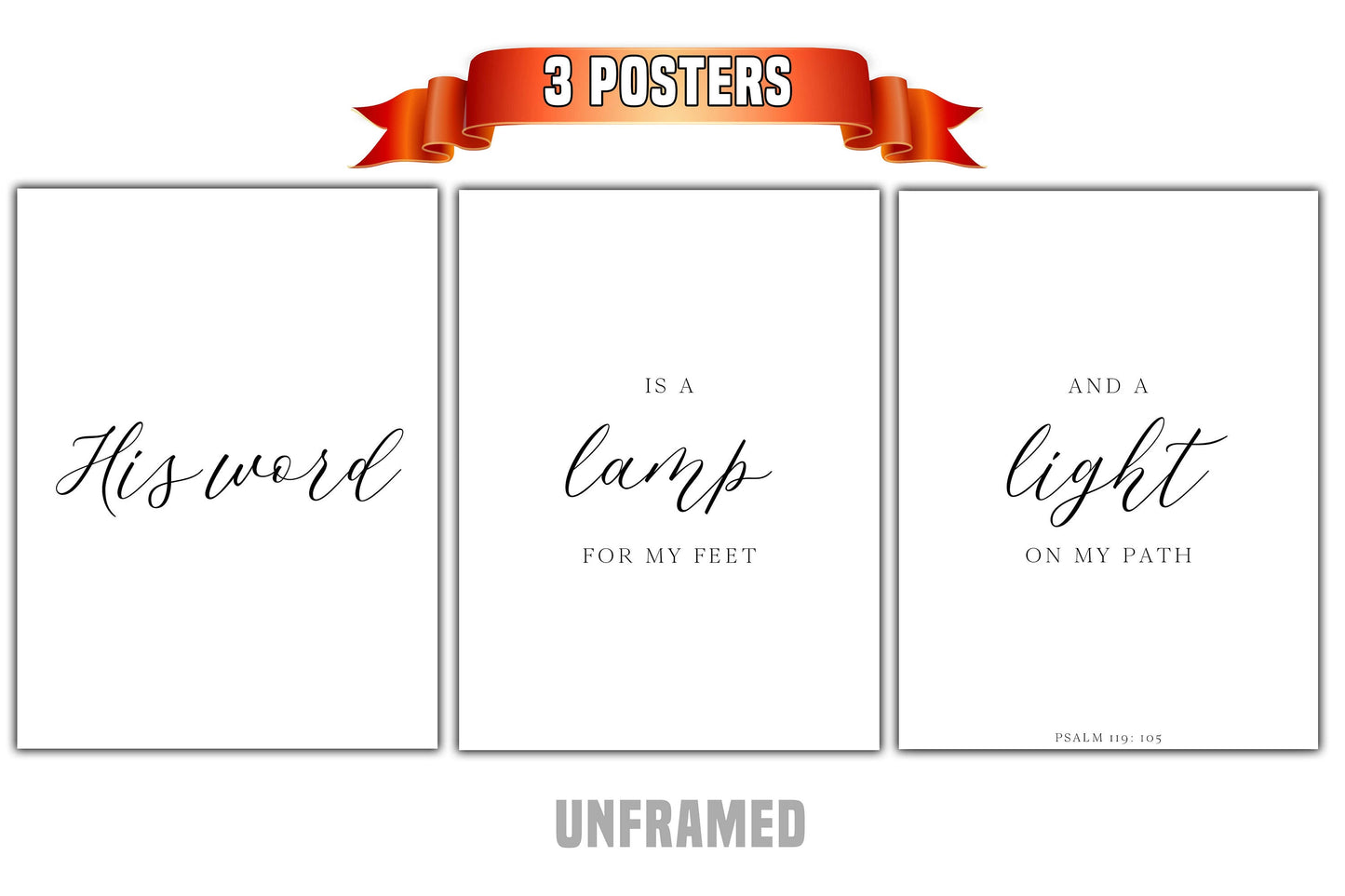 Psalm 119:105, Set of 3 Prints, Wall Décor Art, Bible Verse, Typography, Multiple Sizes