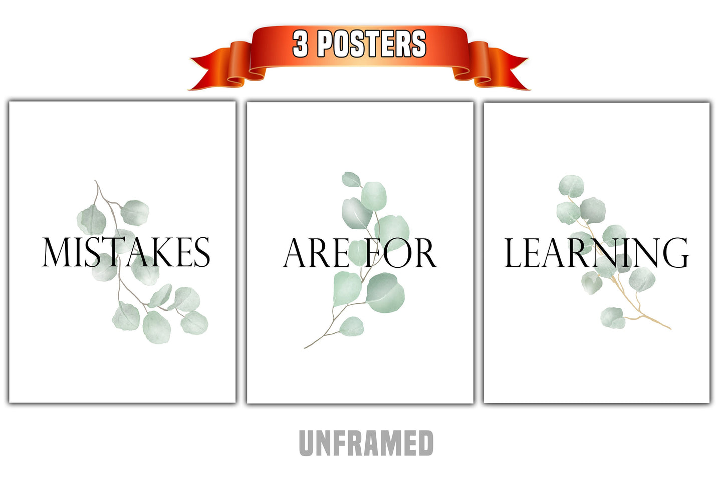 Mistakes Are For Learning, Set of 3 Poster Prints, Minimalist Art, Home Wall Decor, Multiple Sizes