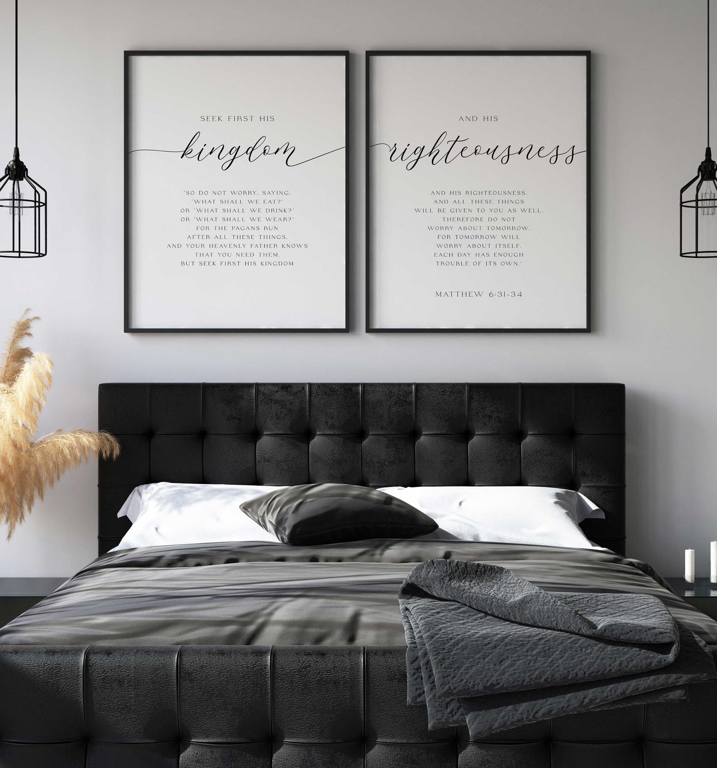 Matthew 6:31-34, Set of 2 Poster Prints, Bible Verse Quotes, Multiple Sizes, Home Wall Art Decor