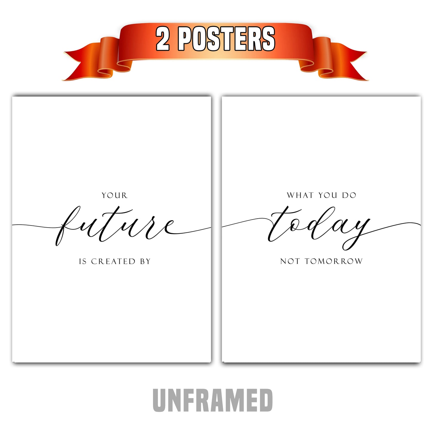 Your Future is Created Today, Set of 2 Poster Prints, Home Wall Décor, Motivational/Inspirational Quote, Multiple Sizes