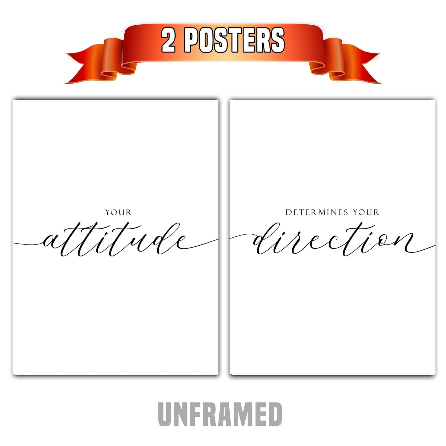 Your Attitude Determines Your Direction, Set of 2 Poster Prints, Motivational Poster, Wall Art Decoration, Multiple Sizes