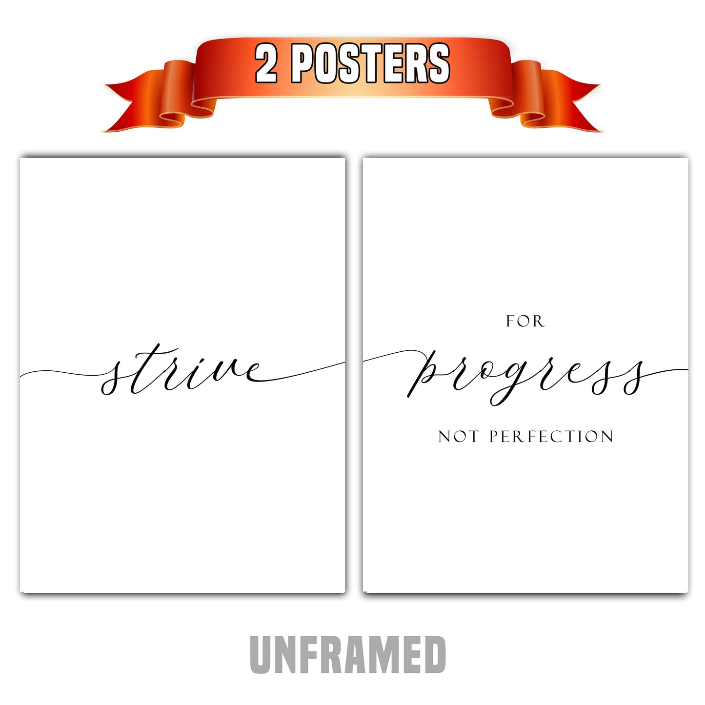 Strive For Progress, Set of 2 Poster Prints, Home Wall Décor, Motivational/Inspirational Quote, Multiple Sizes