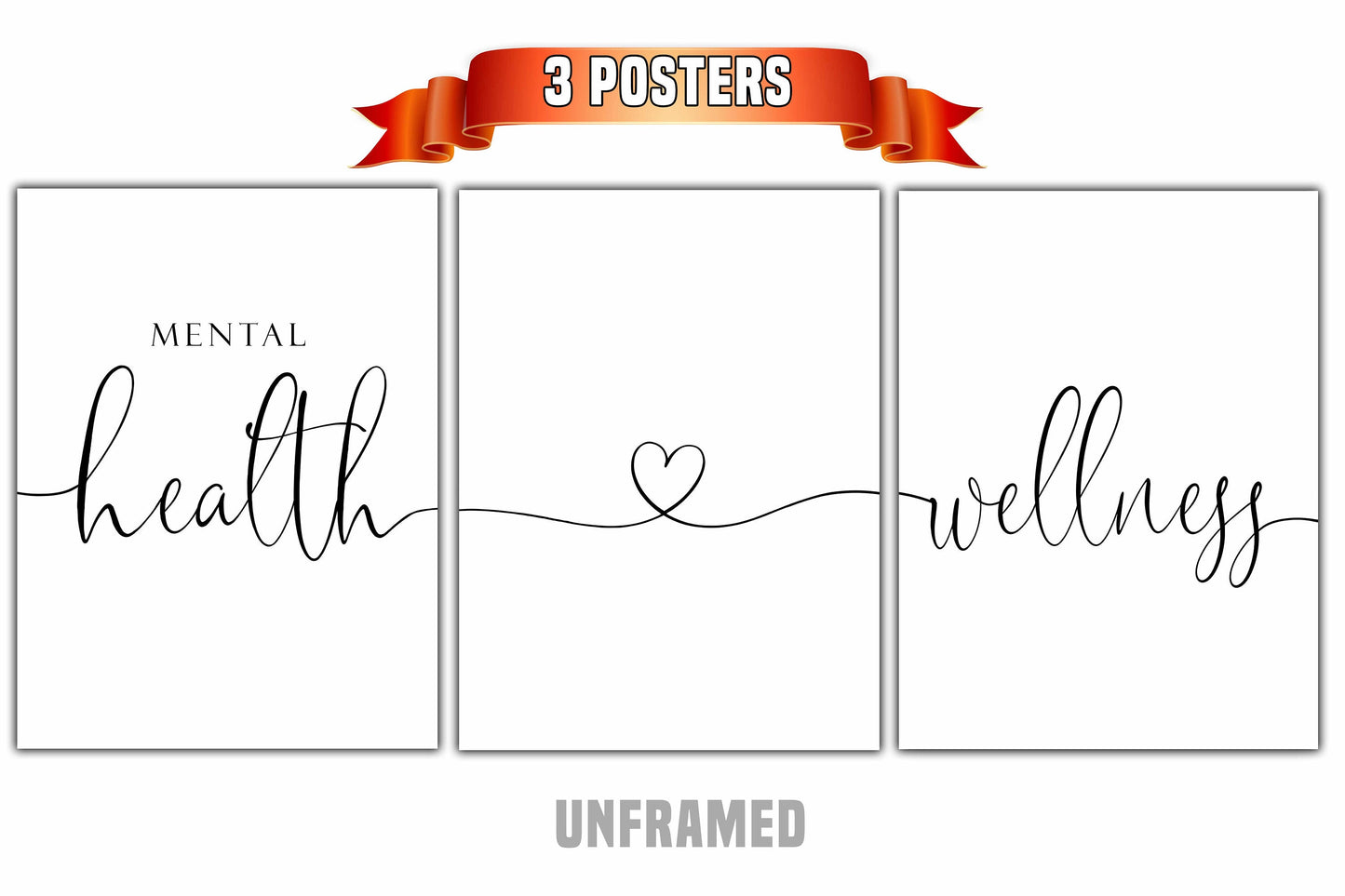 Mental Health and Wellness, Set of 3 Poster Prints, Home Wall Décor Art, Typography, Multiple Sizes