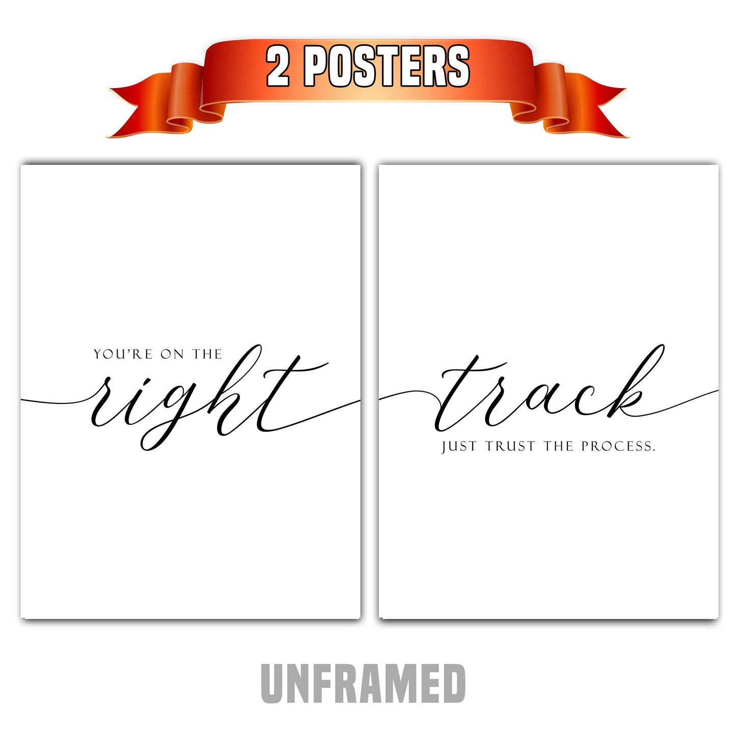 You're On The Right Track, Set of 2 Poster Prints, Home Wall Décor, Motivational/Inspirational Quote, Multiple Sizes