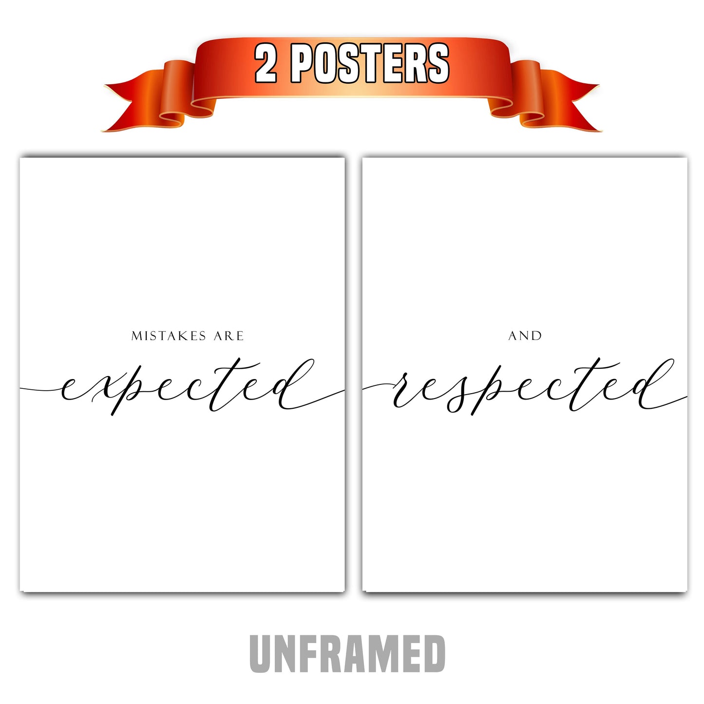 Mistakes Are Expected, Set of 2 Poster Prints, Home Wall Art Decor, Motivational Poster, Multiple Sizes