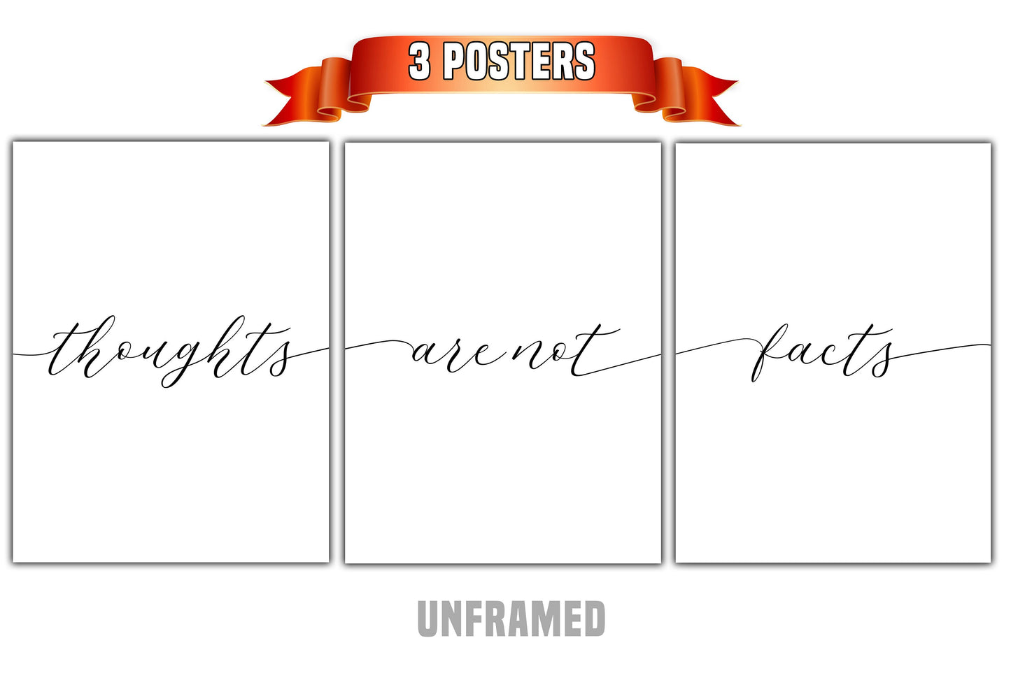 Thoughts Are Not Facts, Set of 3 Poster Prints, Home Wall Decor, Motivational Quote, Wall Art, Typography, Multiple Sizes