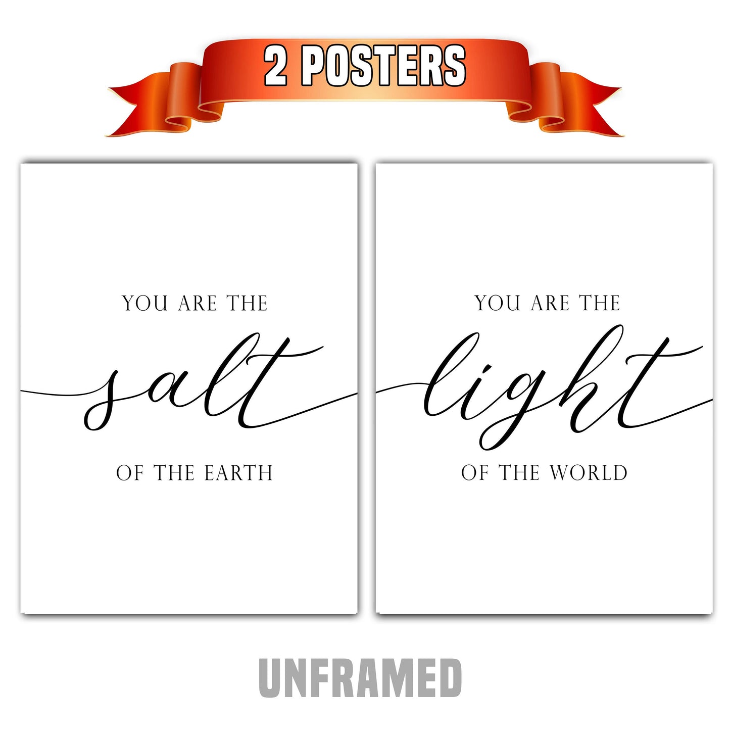 Salt & Light, Set of 2 Poster Prints, Home Wall Décor, Motivational/Inspirational Quote, Multiple Sizes