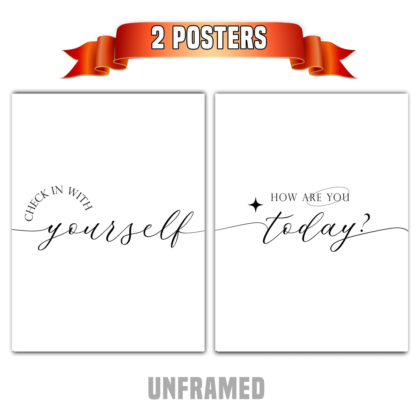 Check In Yourself, Set of 2 Poster Prints, Home Wall Art Decor, Motivational Quote, Multiple Sizes