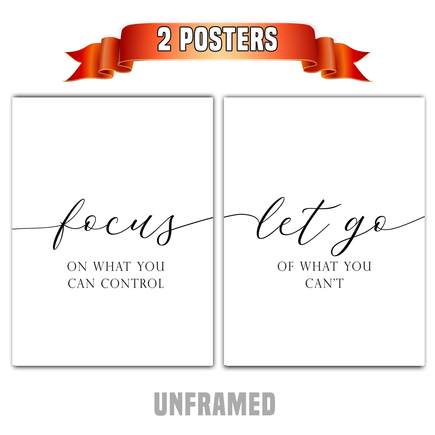 Focus & Let Go, Set of 2 Poster Prints, Home Wall Art Decor, Motivational Quote, Multiple Sizes