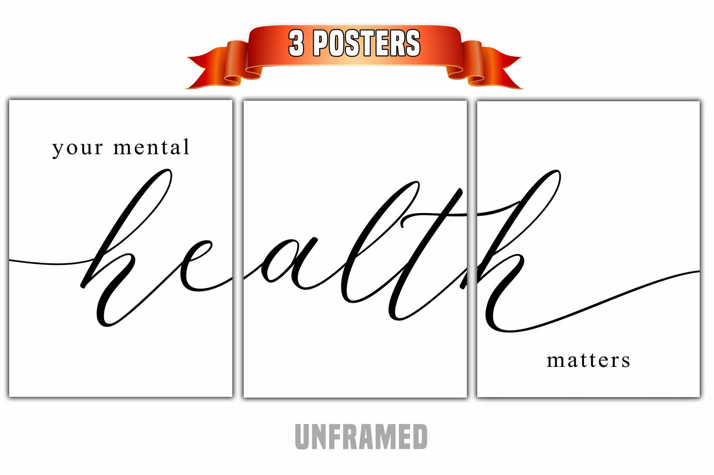 Your Mental Health Matters, Set of 3 Poster Prints, Home Wall Decor, Motivational Quote, Wall Art, Typography, Multiple Sizes