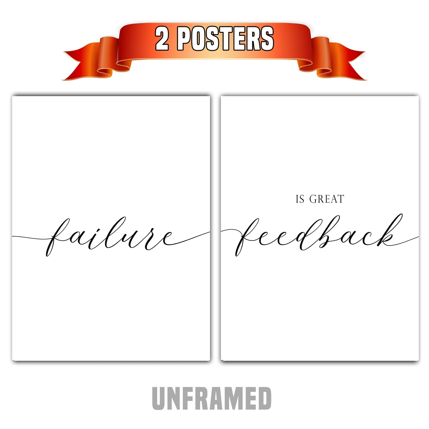Failure Is Great Feedback, Set of 2 Poster Prints, Home Wall Art Decor, Motivational Quote, Multiple Sizes