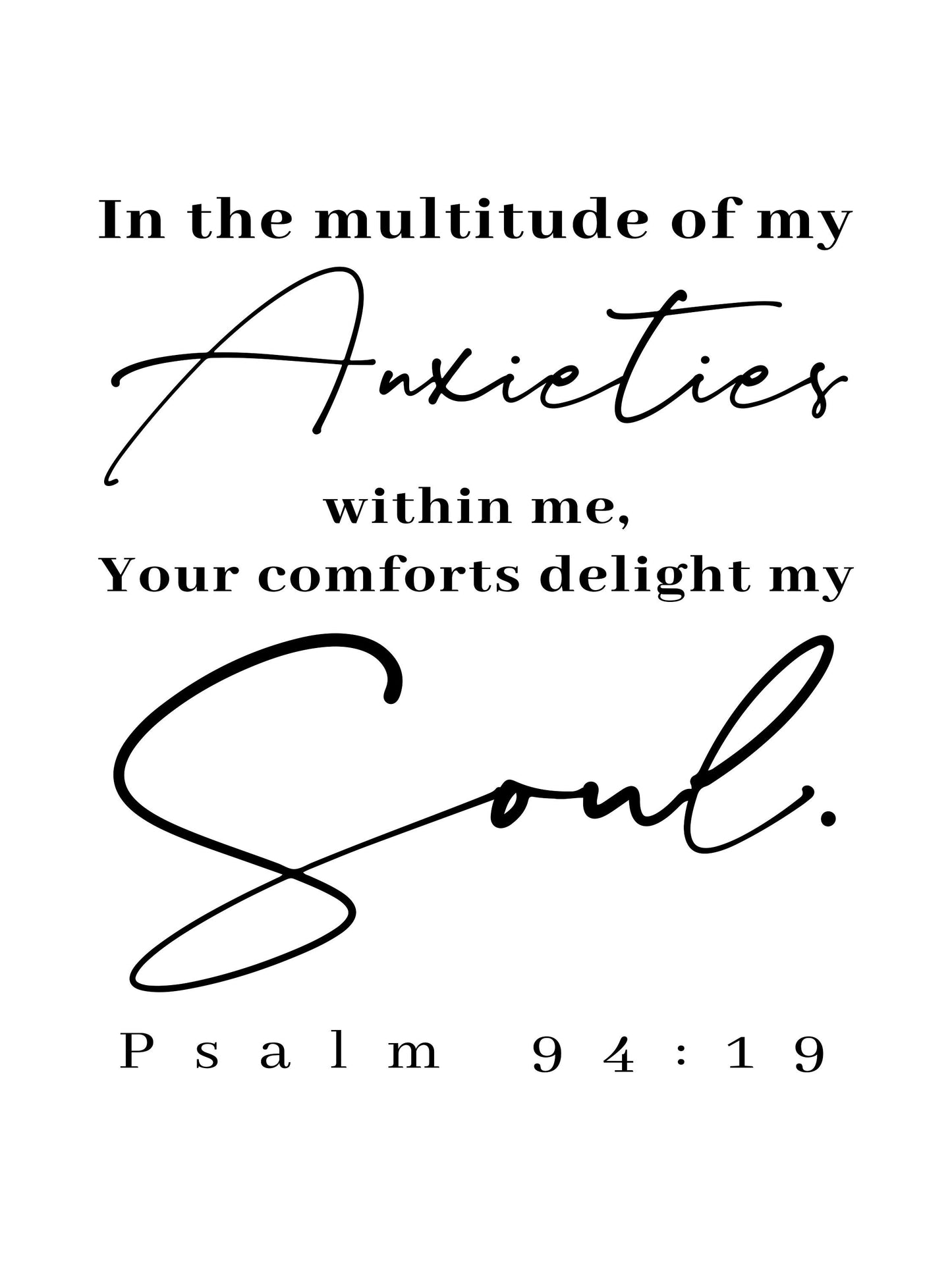 Psalm 94:19, Bible Verse Quote, Poster Print, Home Wall Decor
