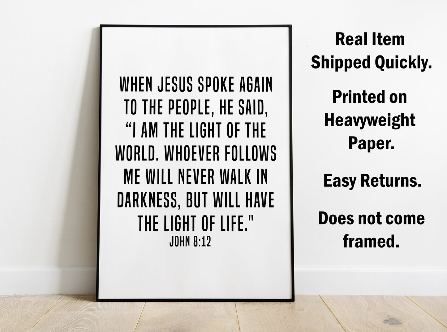 I Am the Light of the World, John 8:12, Bible Verse Quote, Poster Print, Home Wall Decor