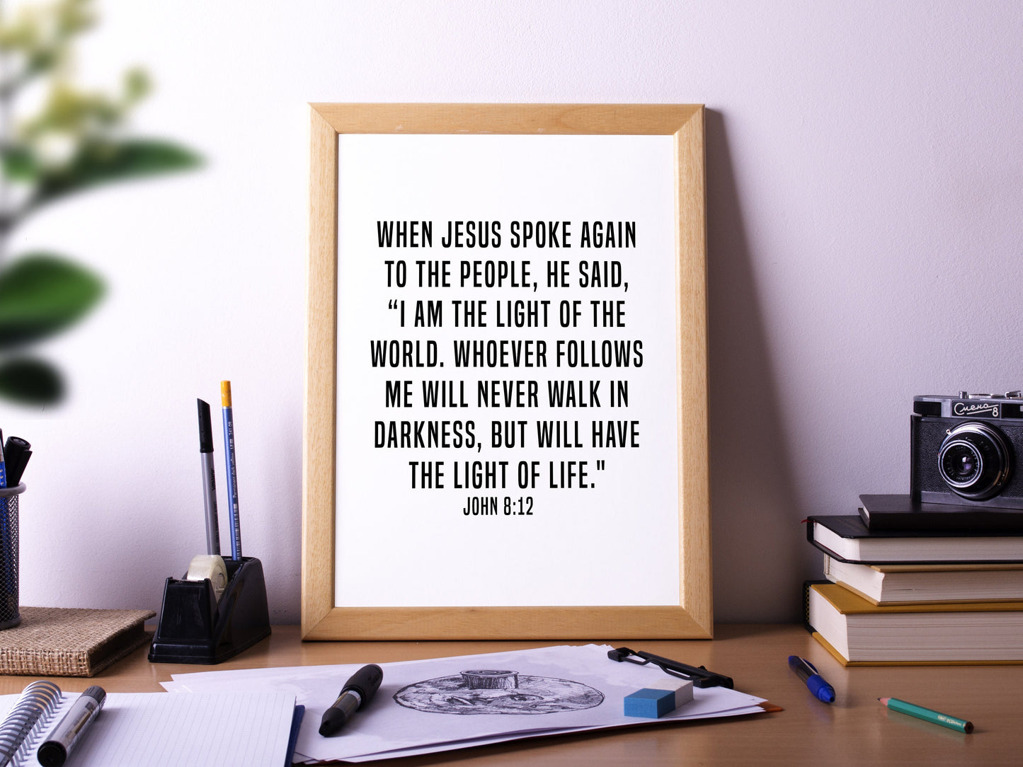 I Am the Light of the World, John 8:12, Bible Verse Quote, Poster Print, Home Wall Decor