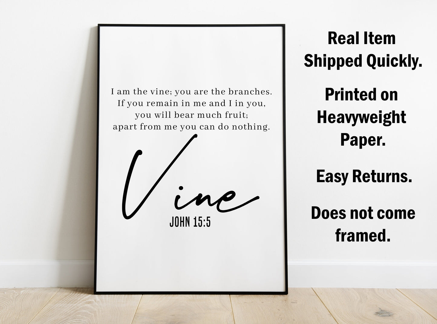 John 15:5, Bible Verse Quote, Poster Print, Home Wall Decor