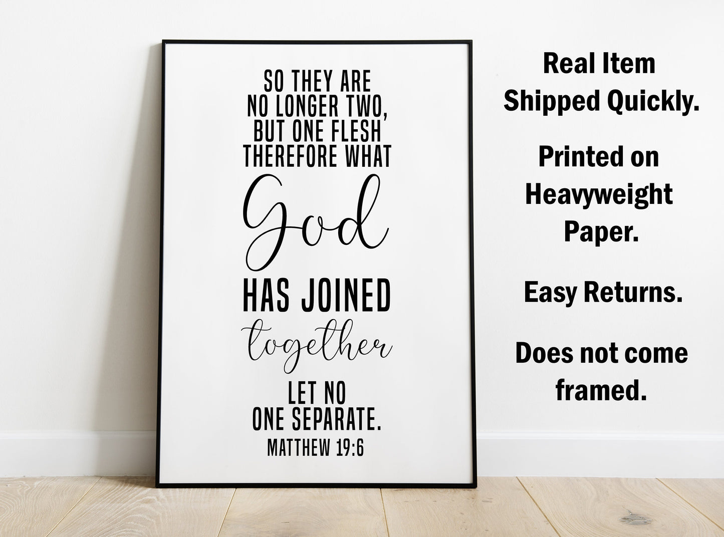 Matthew 19:6, Bible Verse Quote, Poster Print, Home Wall Decor