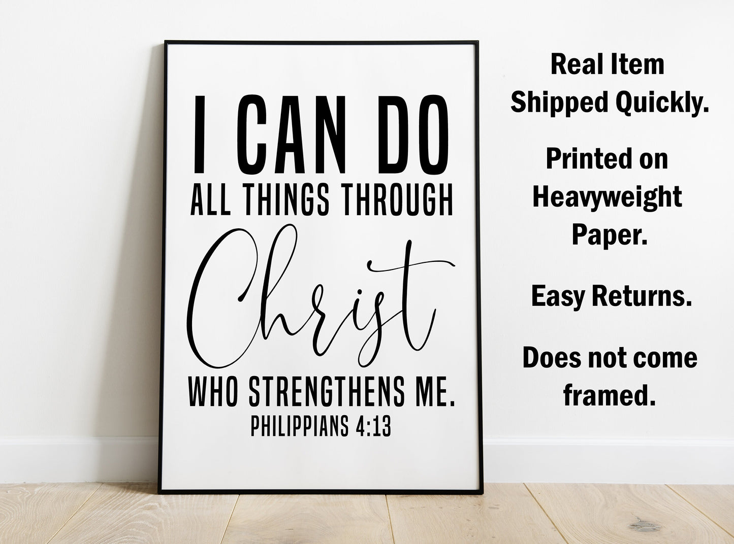 Philippians 4:13 Style 1, Bible Verse Quote, Poster Print, Home Wall Decor
