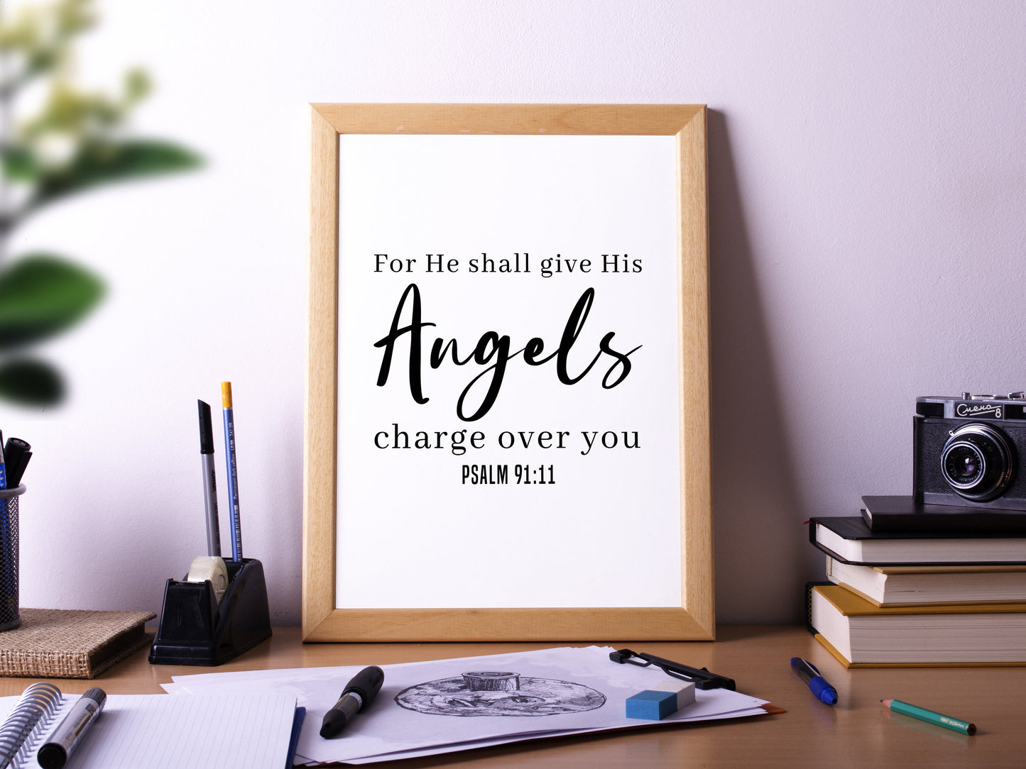 Psalm 91:11, Bible Verse Quote, Poster Print, Home Wall Decor