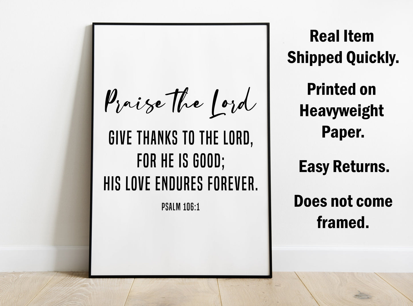 Psalm 106:1, Bible Verse Quote, Poster Print, Home Wall Decor
