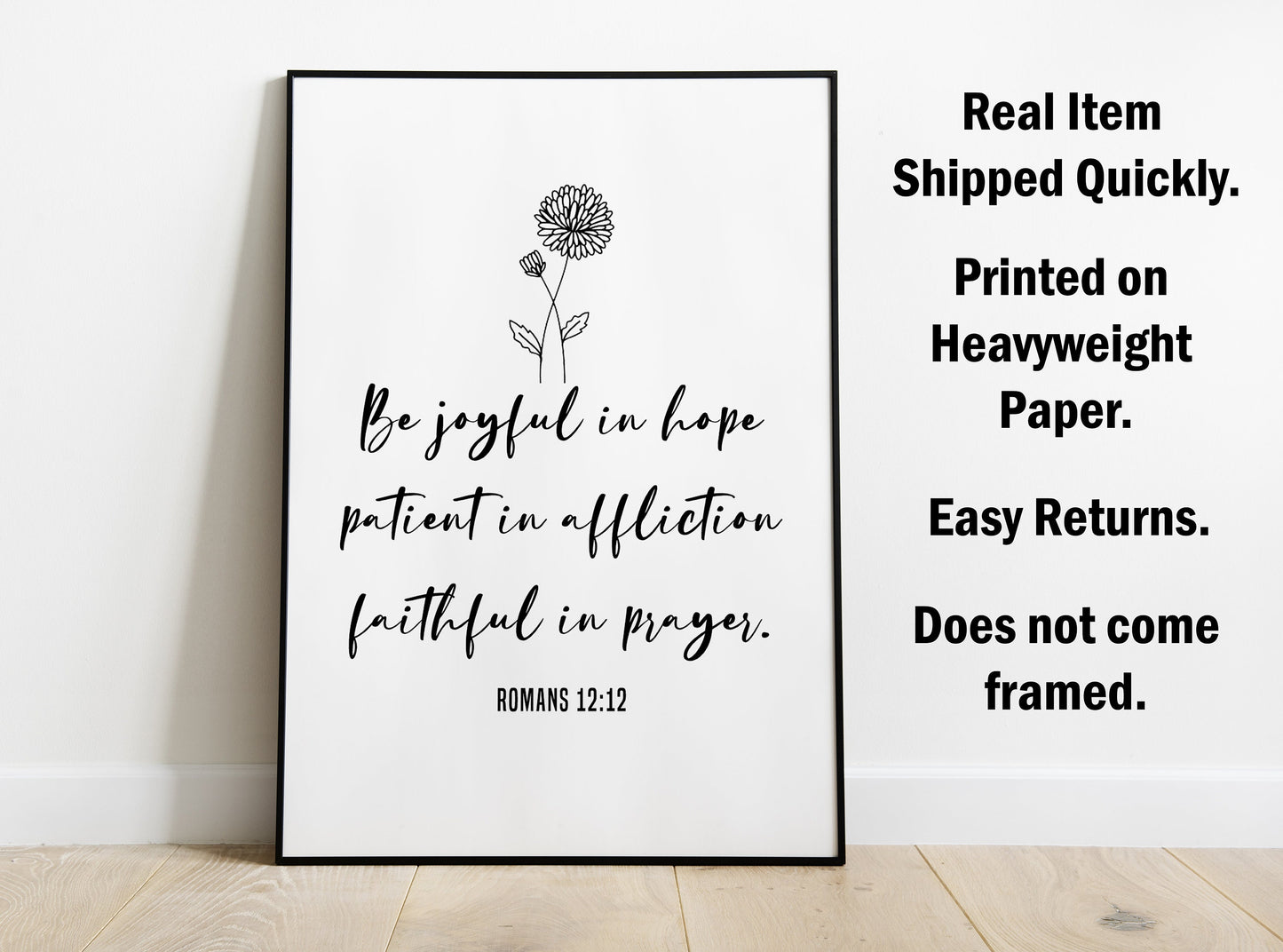 Romans 12:12, Bible Verse Quote, Poster Print, Home Wall Decor