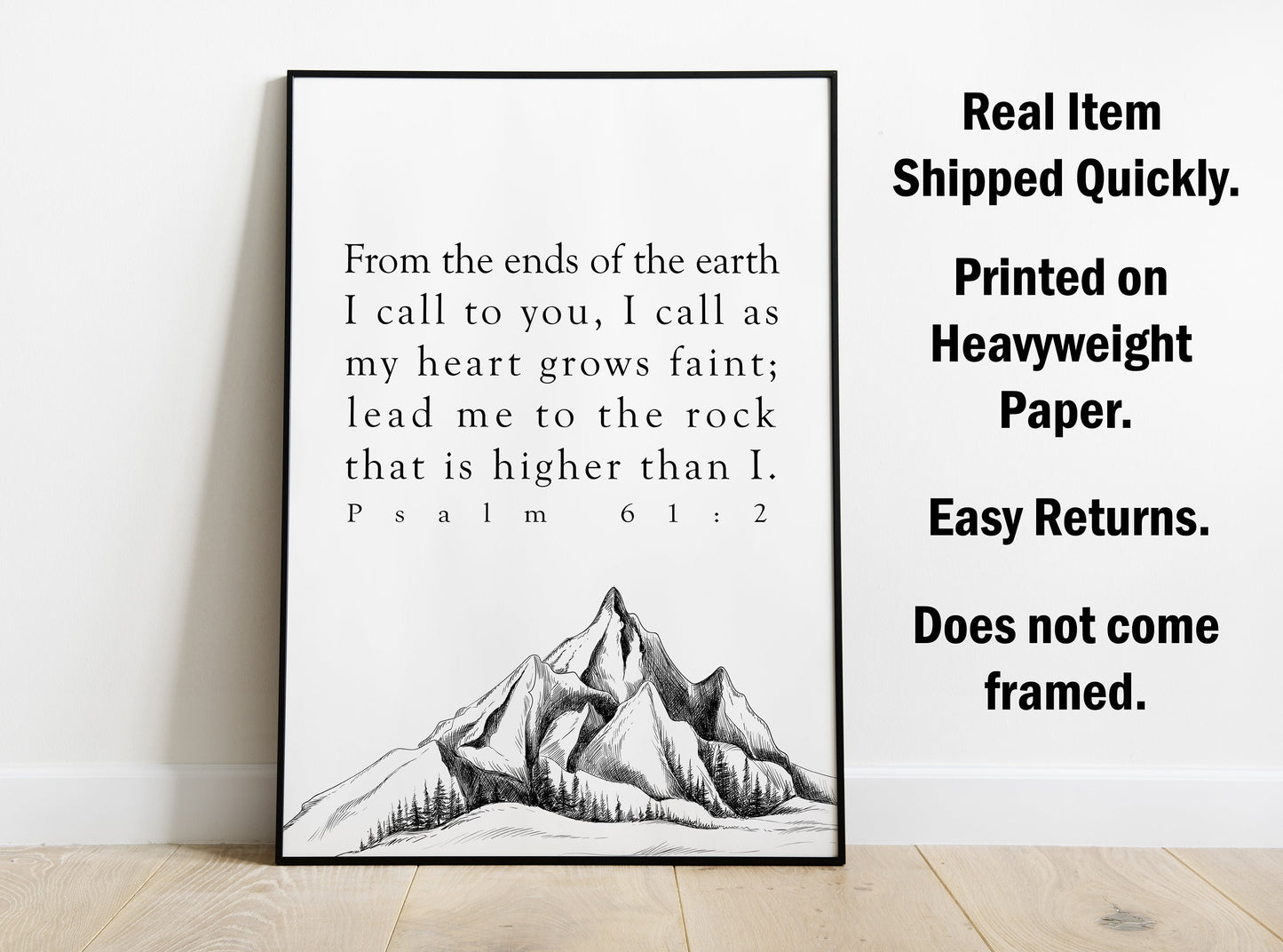 Psalm 61:2, Bible Verse Quote, Horizontal Poster Print, Home Wall Decor