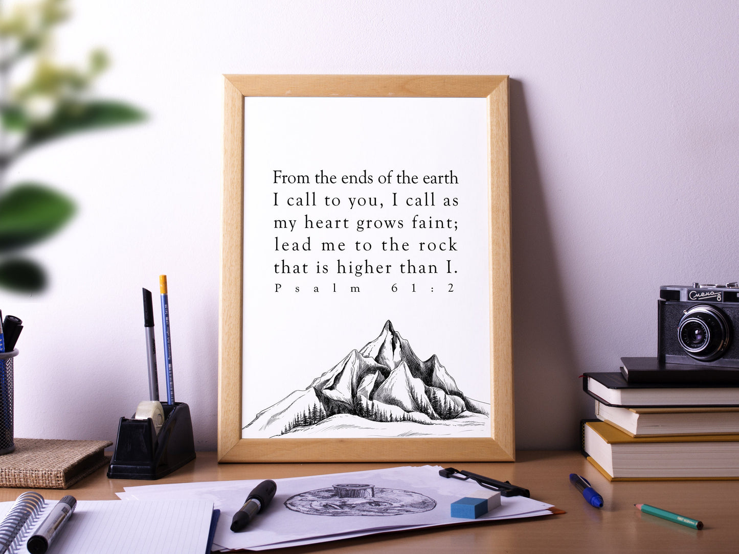 Psalm 61:2, Bible Verse Quote, Horizontal Poster Print, Home Wall Decor