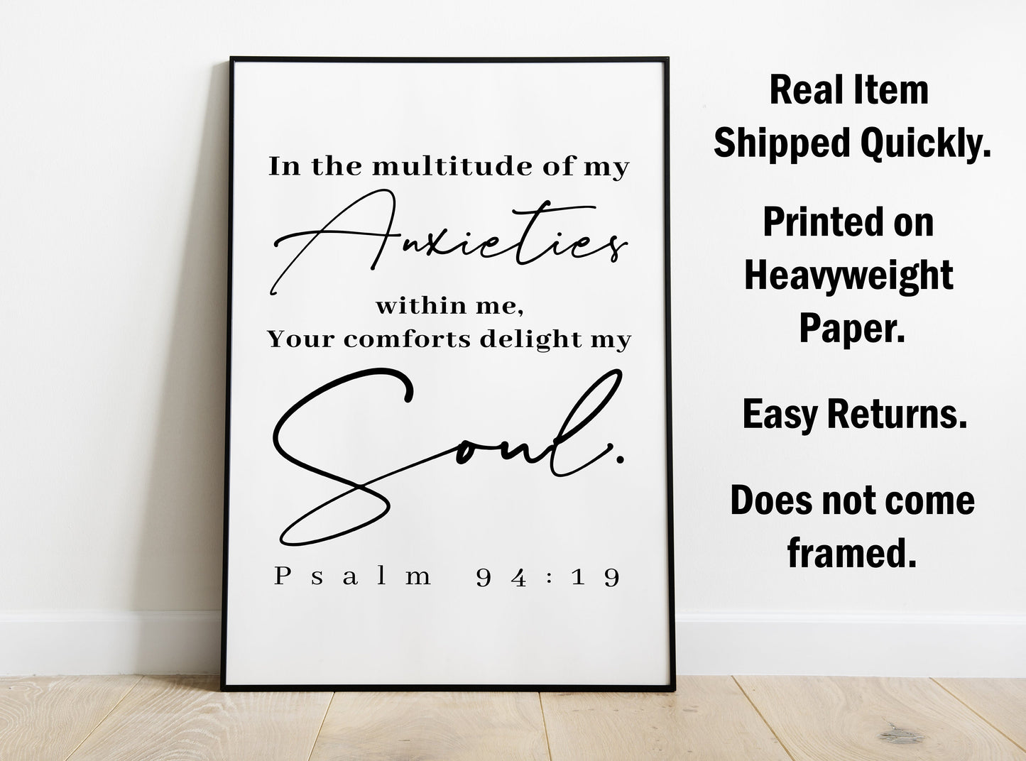 Psalm 94:19, Bible Verse Quote, Poster Print, Home Wall Decor