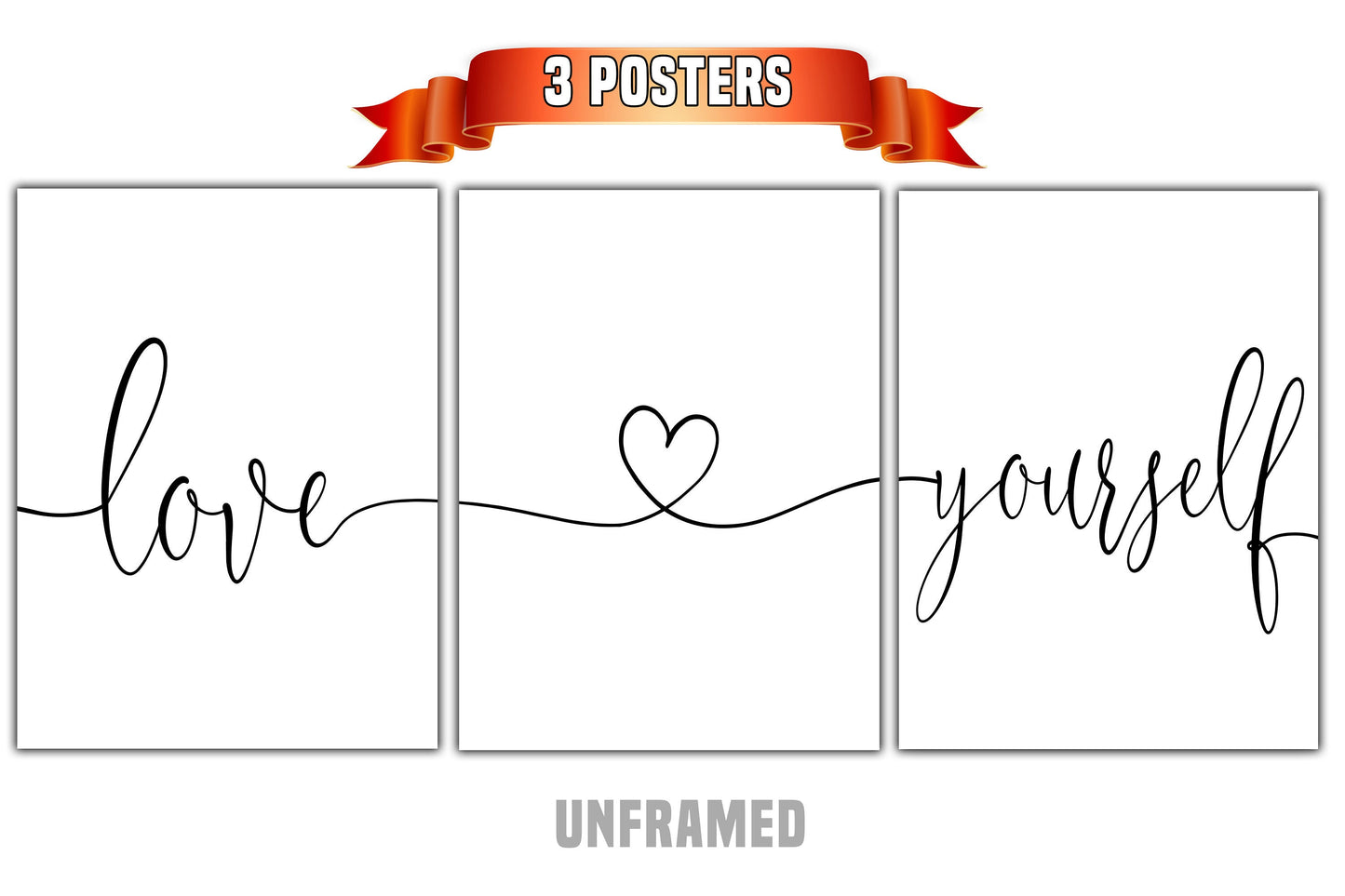 Love Yourself, Set of 3 Poster Prints, Motivational Quotes, Home Wall Decor, Typography Art, Multiple Sizes