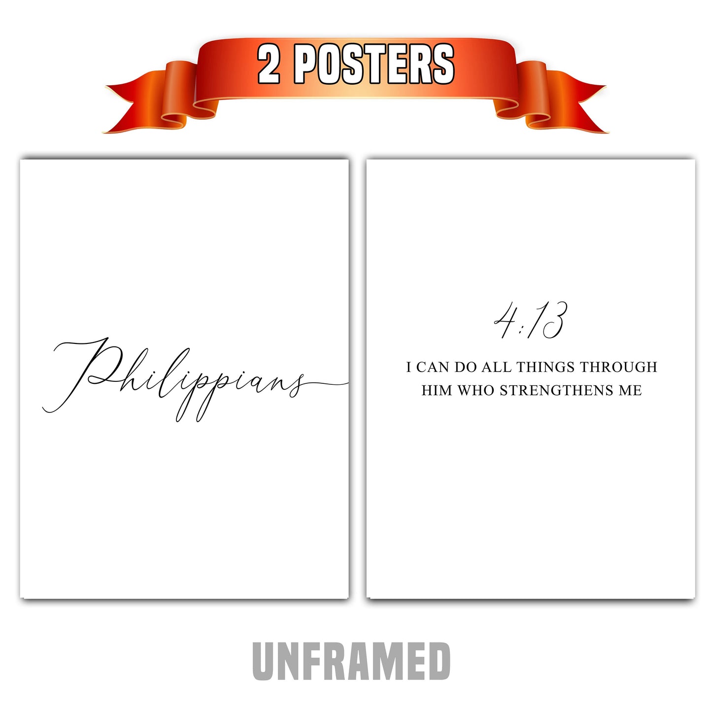 Philippians 4:13, Bible Verse Quote, Set of 2 Poster Prints, Home Wall Art Décor, Multiple Sizes