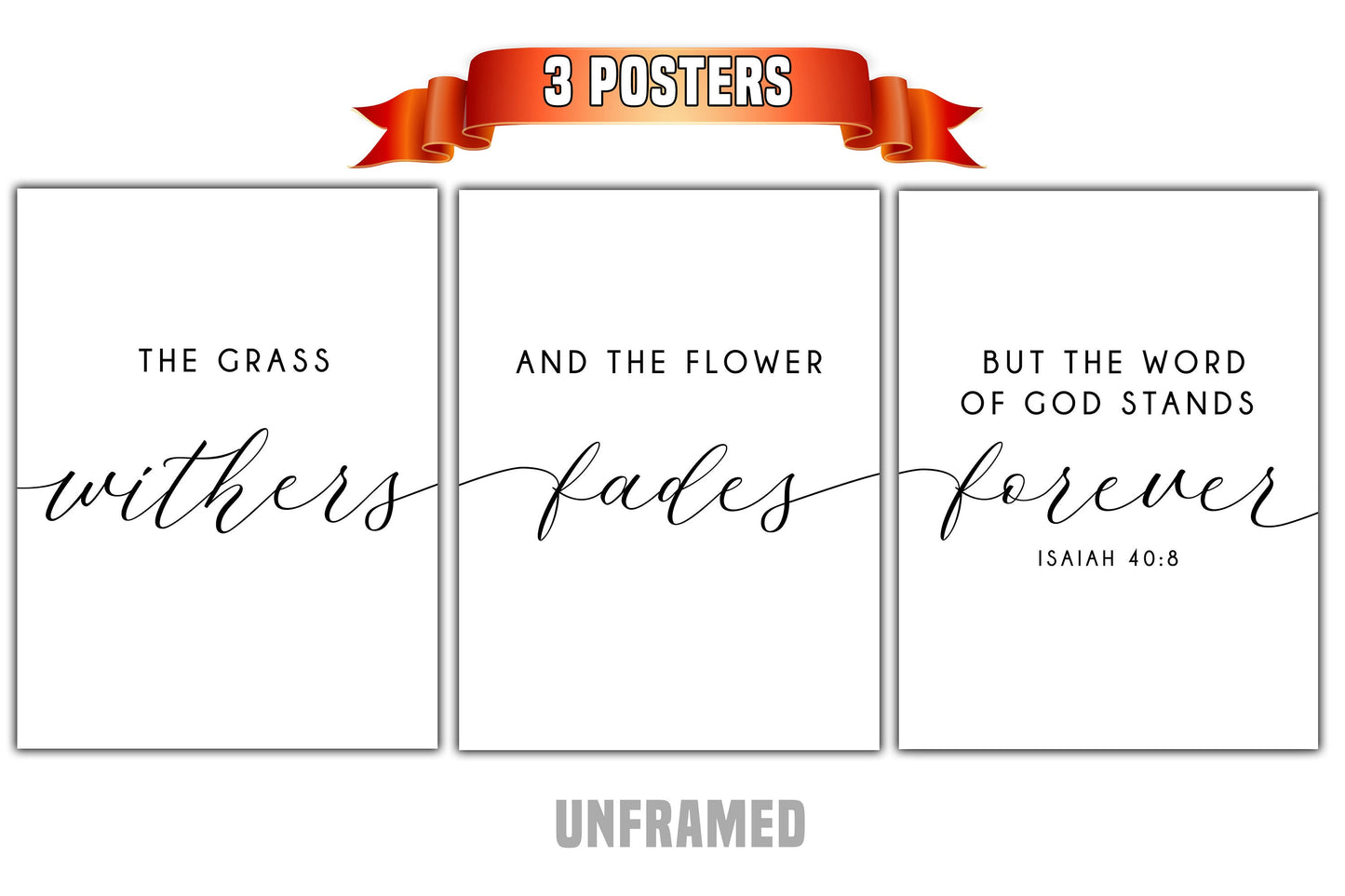 Isaiah 40:8, Set of 3 Poster Prints, Bible Verse Quotes, Home Wall Decor, Multiple Sizes