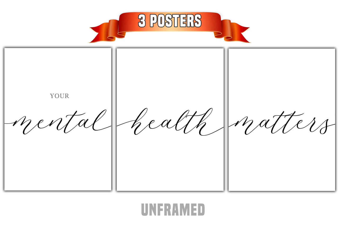 Your Mental Health Matters, Set of 3 Poster Prints, Home Wall Décor, Motivational/Inspirational Quote, Multiple Sizes