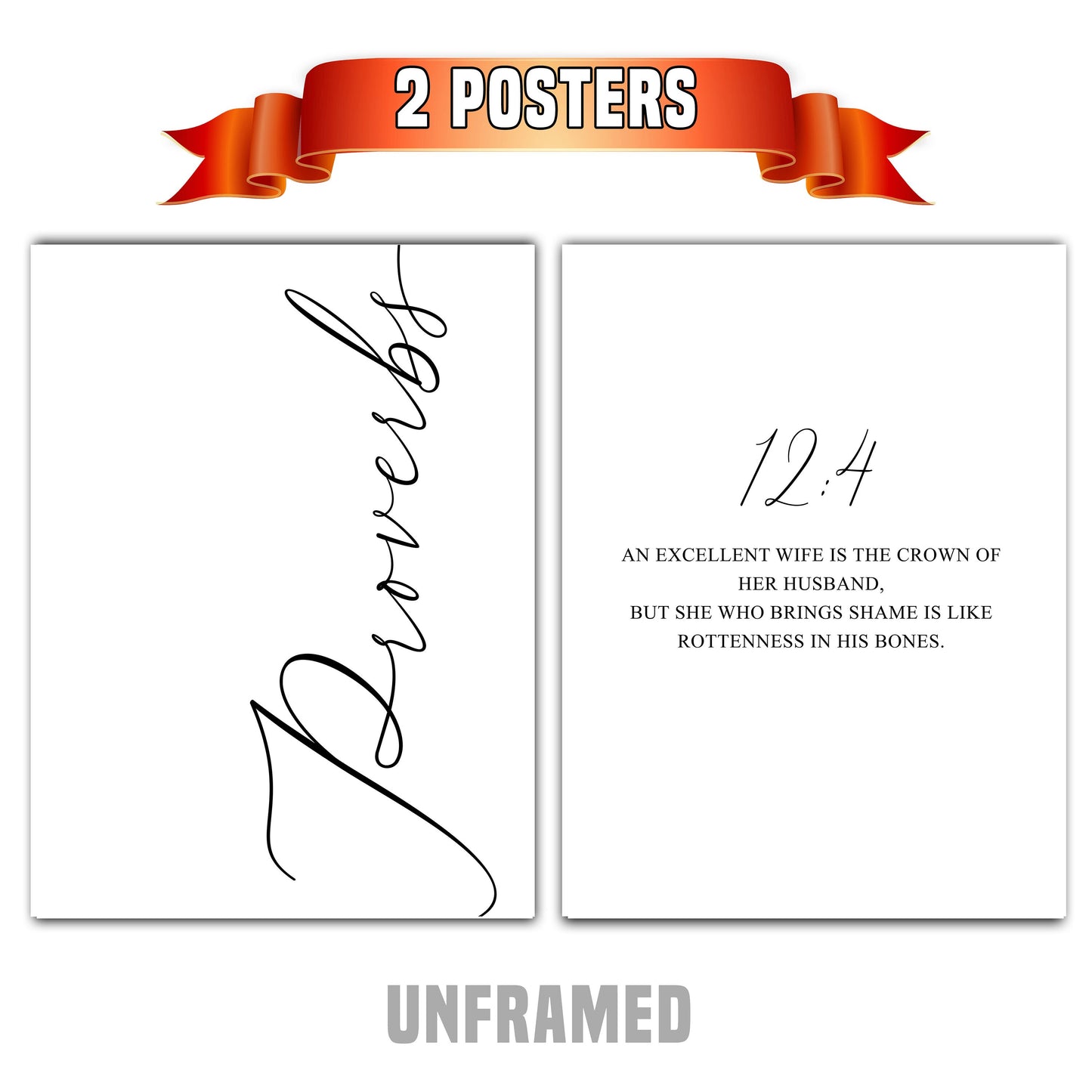 Proverbs 12:4, Bible Verse Quote, Set of 2 Poster Prints, Home Wall Art Décor, Multiple Sizes