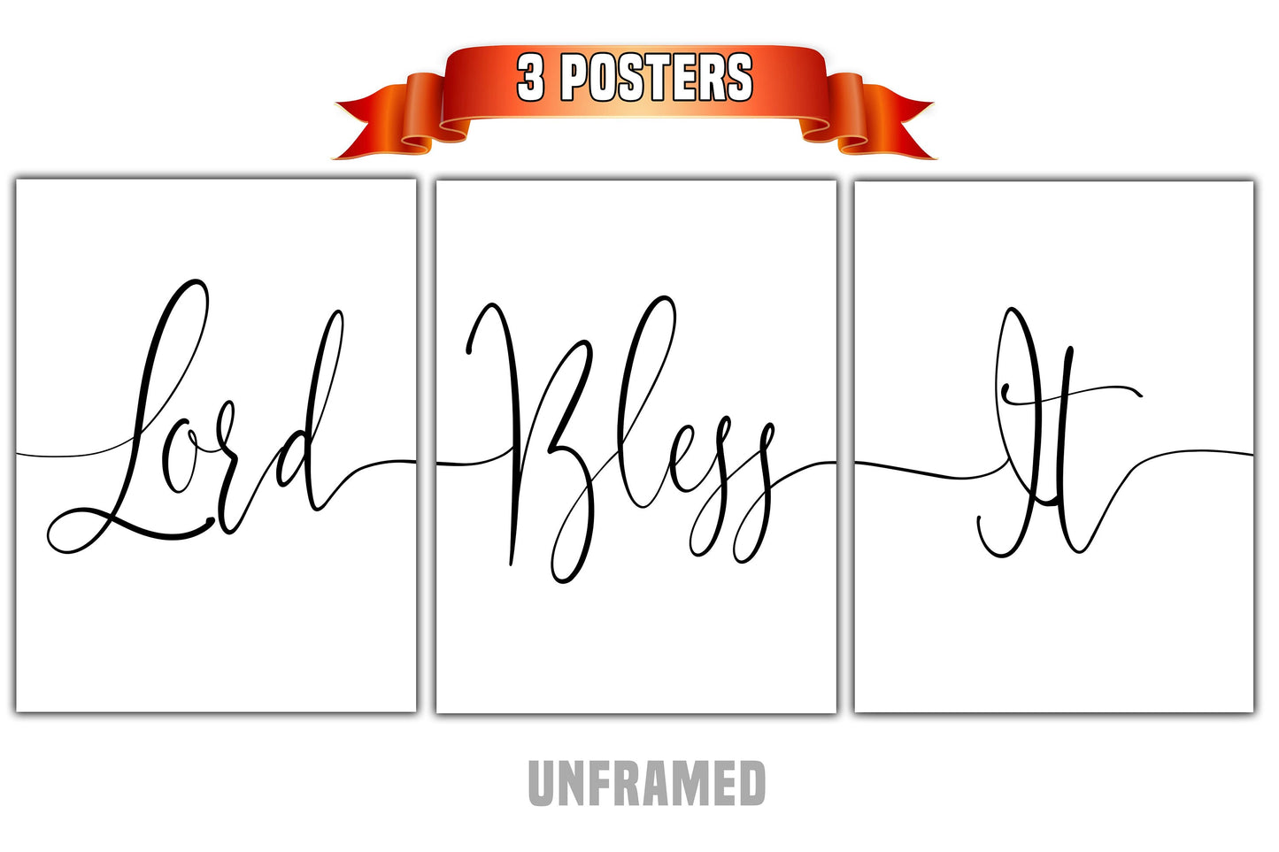 Lord Bless It, Set of 3 Poster Prints, Motivational Quote, Home Wall Décor, Minimalist Art, Multiple Sizes