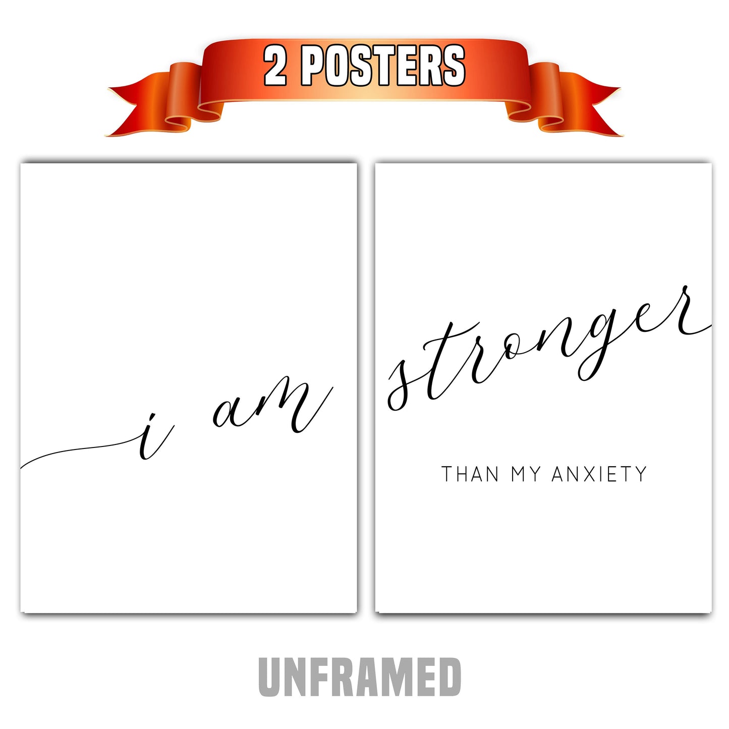 Stronger Than Anxiety, Set of 2 Poster Prints, Home Wall Décor, Motivational/Inspirational Quote, Multiple Sizes