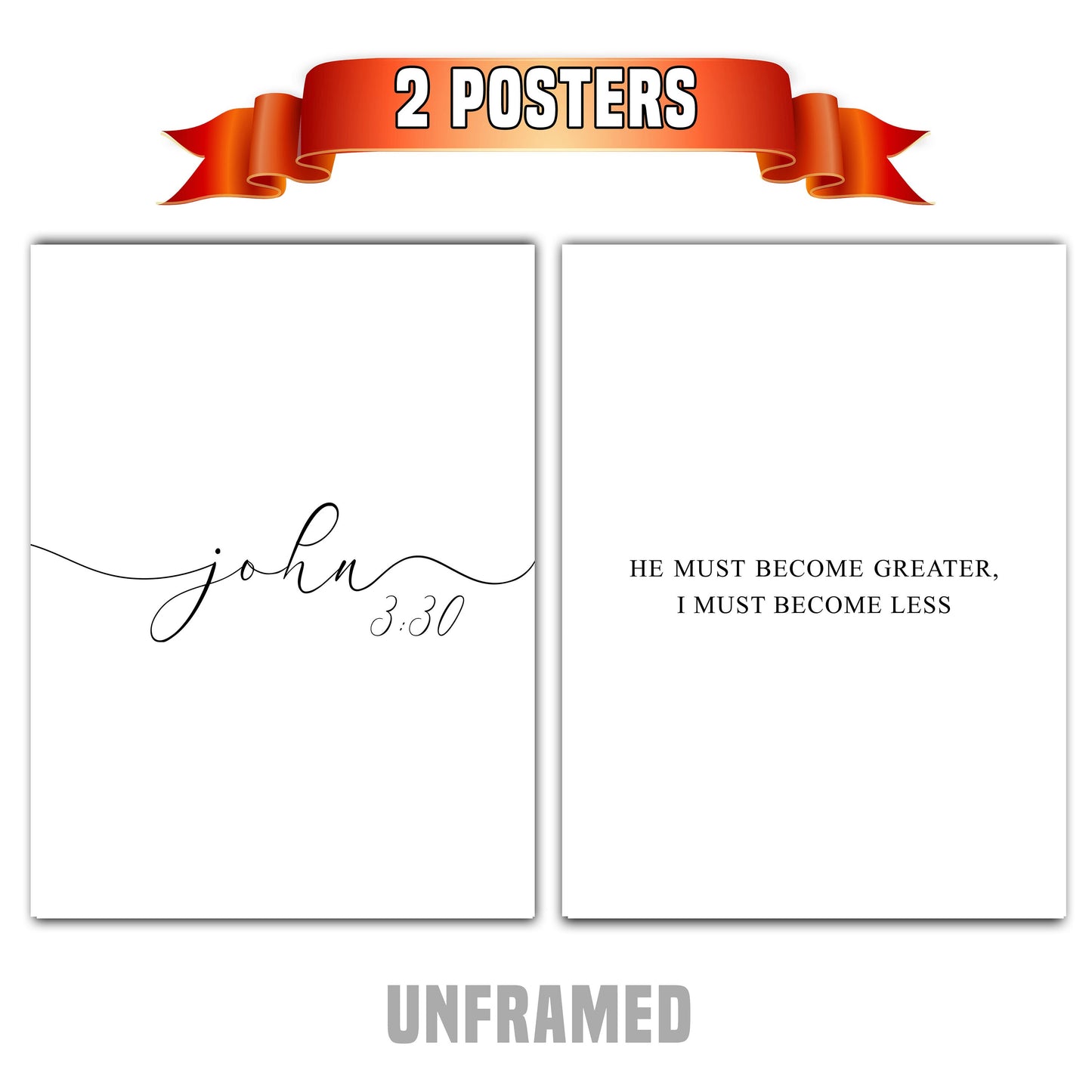 John 3:30, Bible Verse Quote, Set of 2 Poster Prints, Home Wall Art Décor, Multiple Sizes