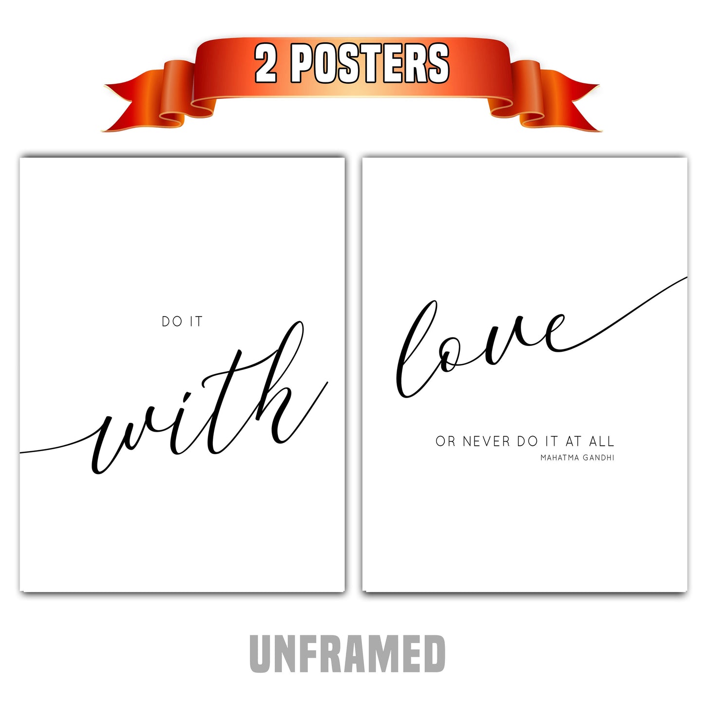 Do it with Love, Set of 2 Poster Prints, Home Wall Décor, Motivational/Inspirational Quote, Multiple Sizes