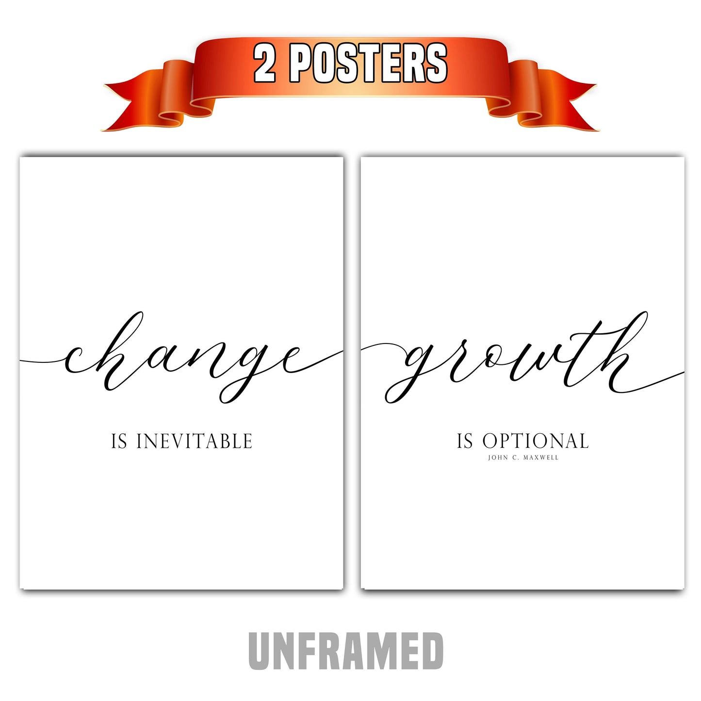 Change and Growth, Set of 2 Poster Prints, Home Wall Décor, Motivational Quote, Multiple Sizes
