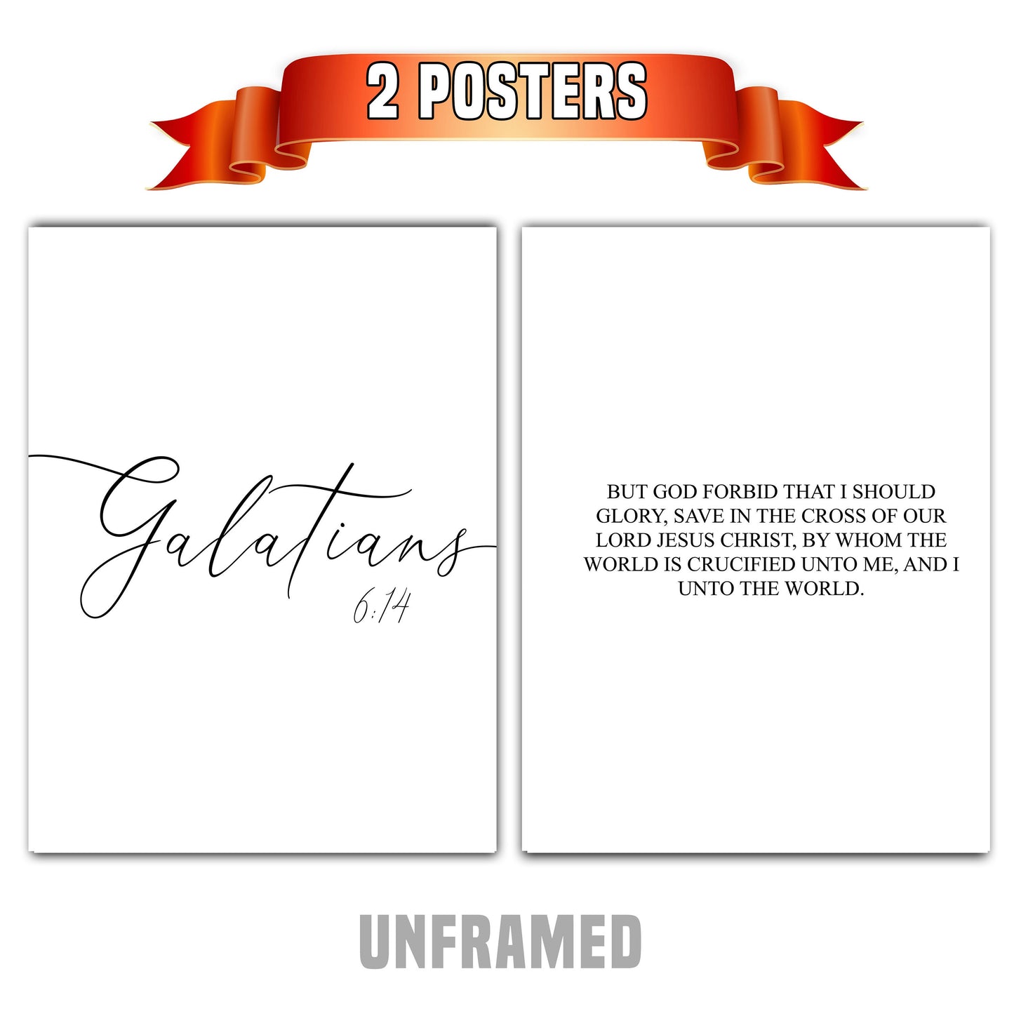 Galatians 6:14, Bible Verse Quote, Set of 2 Poster Prints, Home Wall Art Décor, Multiple Sizes
