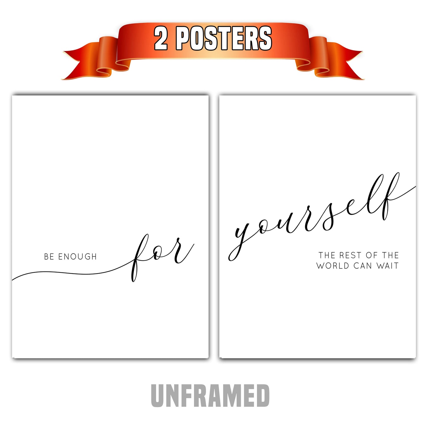 Be Enough For Yourself, Set of 2 Poster Prints, Home Wall Décor, Motivational Quote, Multiple Sizes