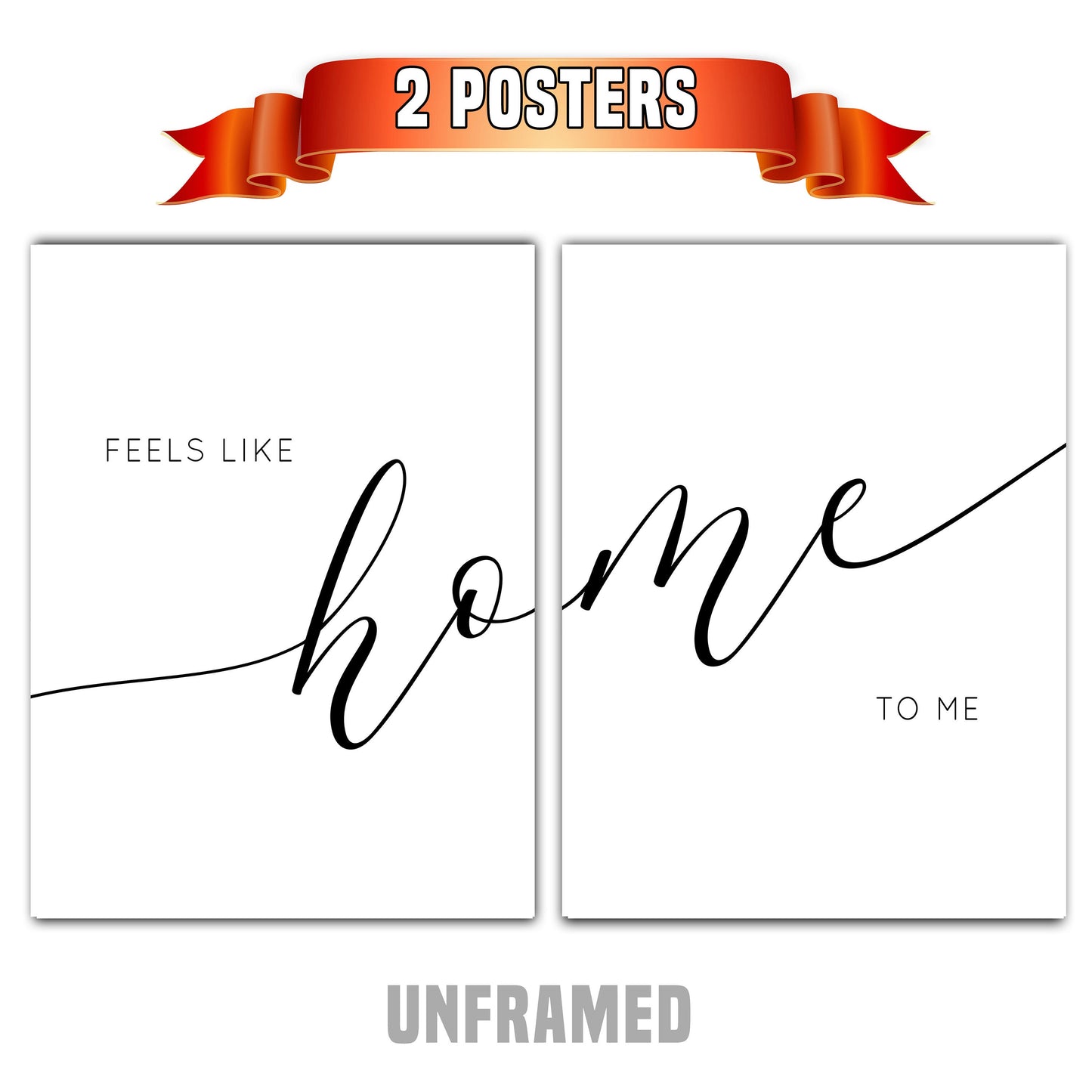 Feels Like Home to Me, Set of 2 Poster Prints, Home Wall Hanging Décor, Minimalist Art, Multiple Sizes
