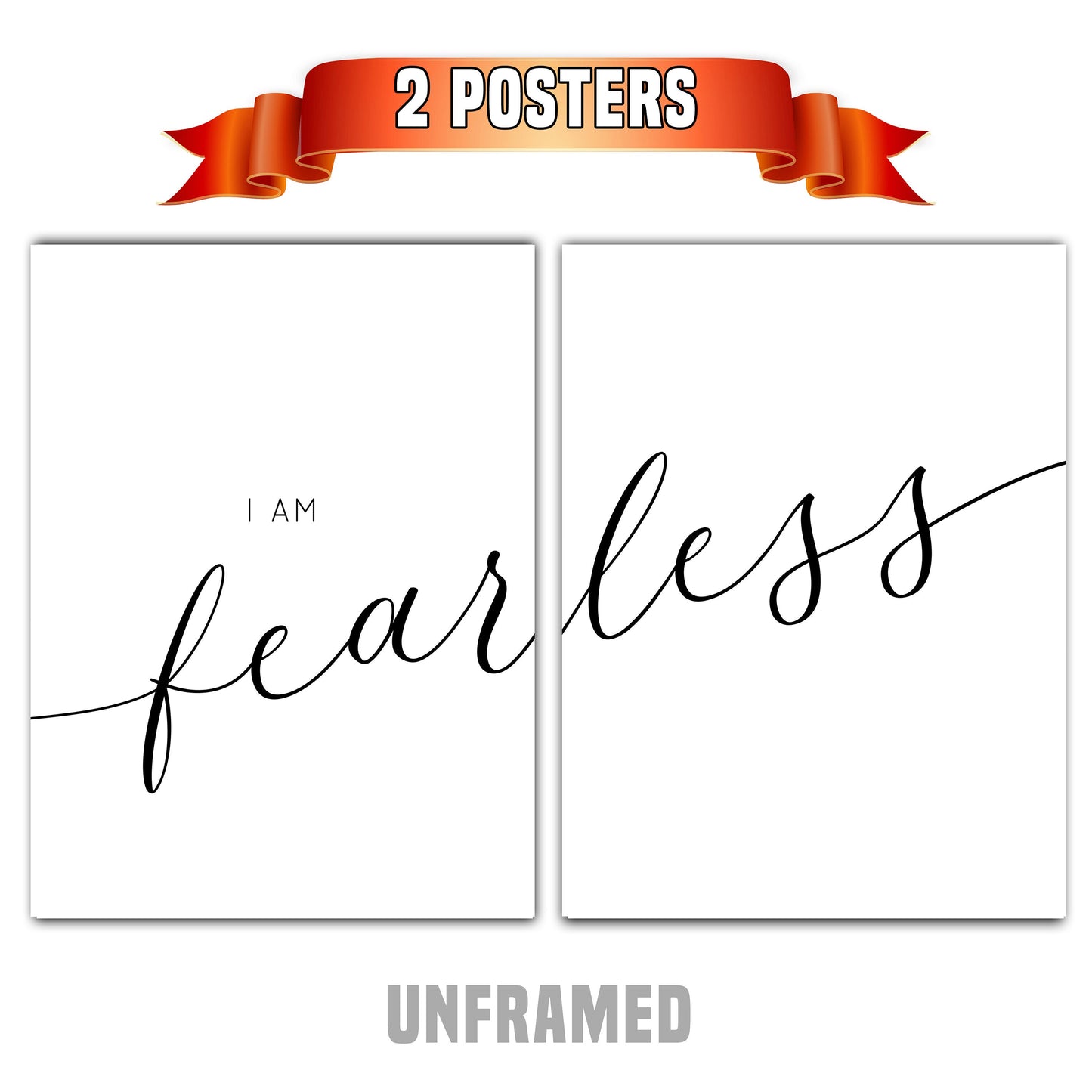 I am Fearless, Set of 2 Poster Prints, Home Wall Décor, Motivational Quote, Multiple Sizes