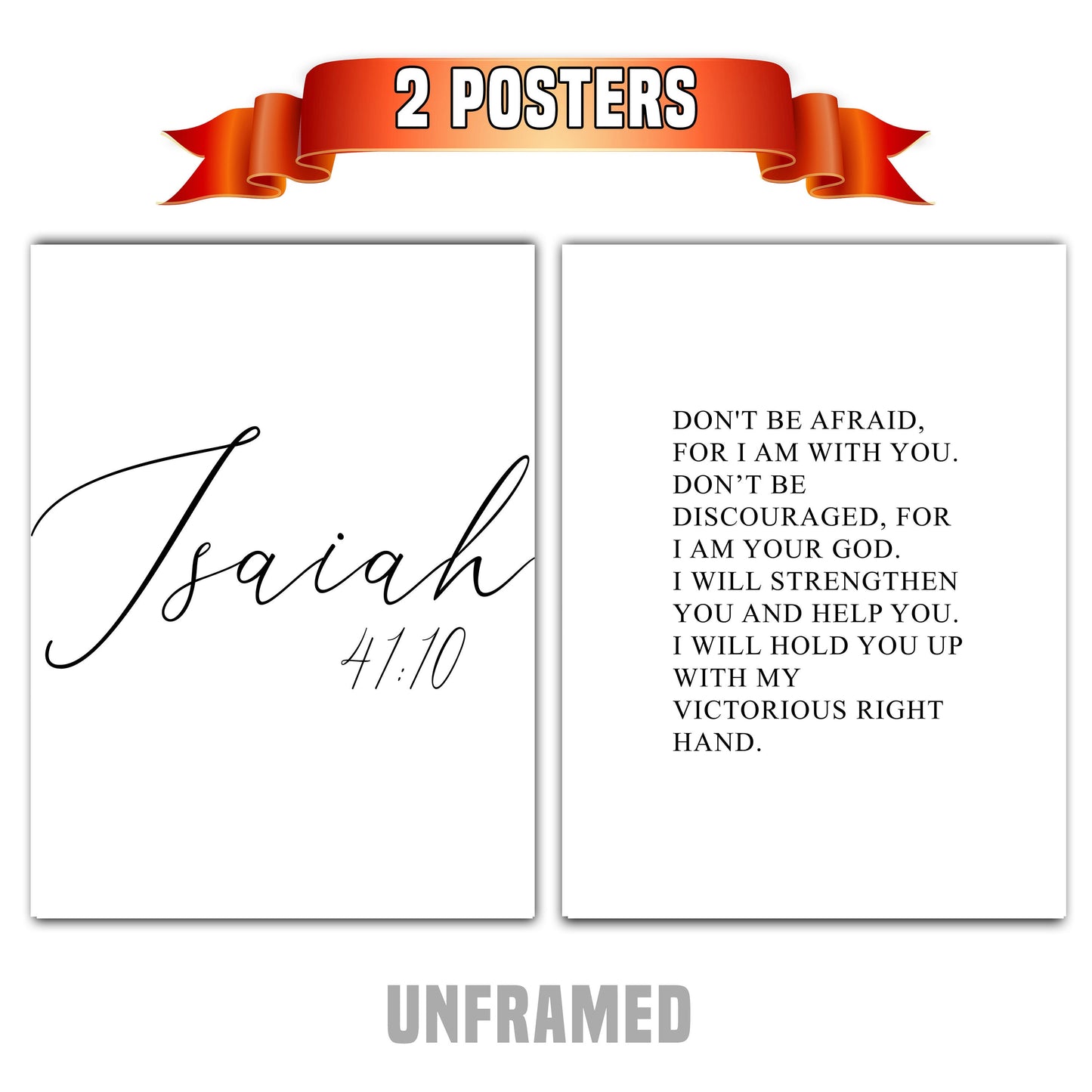 Isaiah 41:10, Bible Verse Quote, Set of 2 Poster Prints, Home Wall Art Décor, Multiple Sizes