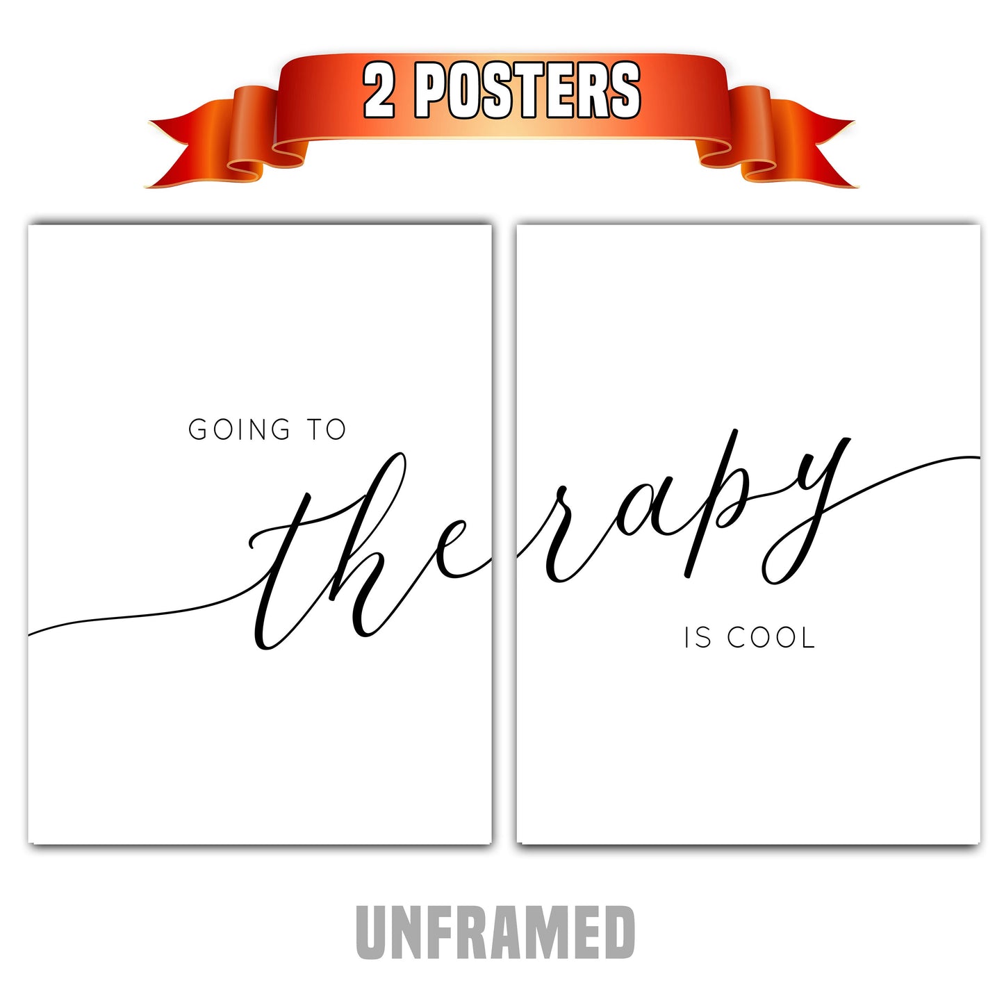 Going to Therapy is Cool, Set of 2 Poster Prints, Home Wall Décor, Motivational/Inspirational Quote, Multiple Sizes